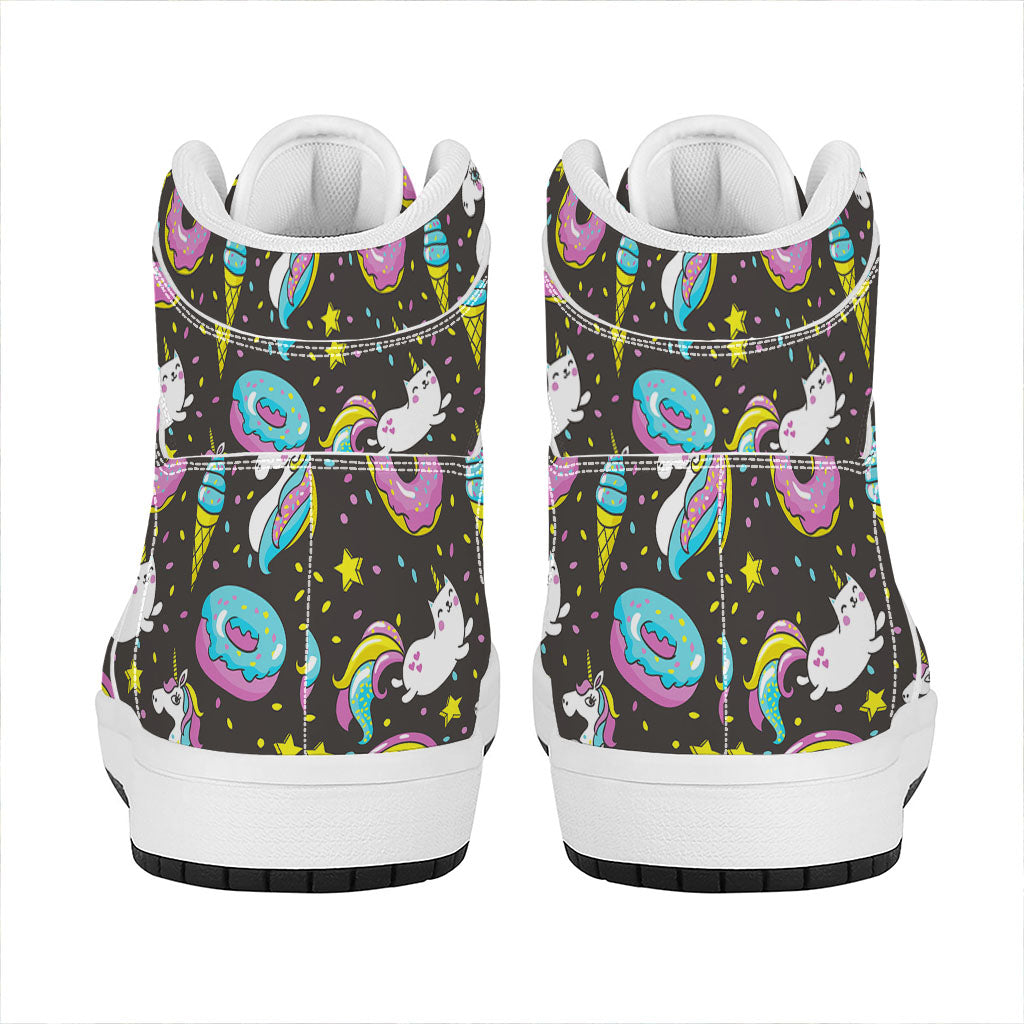 Girly Unicorn Donut Pattern Print High Top Leather Sneakers