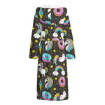 Girly Unicorn Donut Pattern Print Hooded Bathrobe