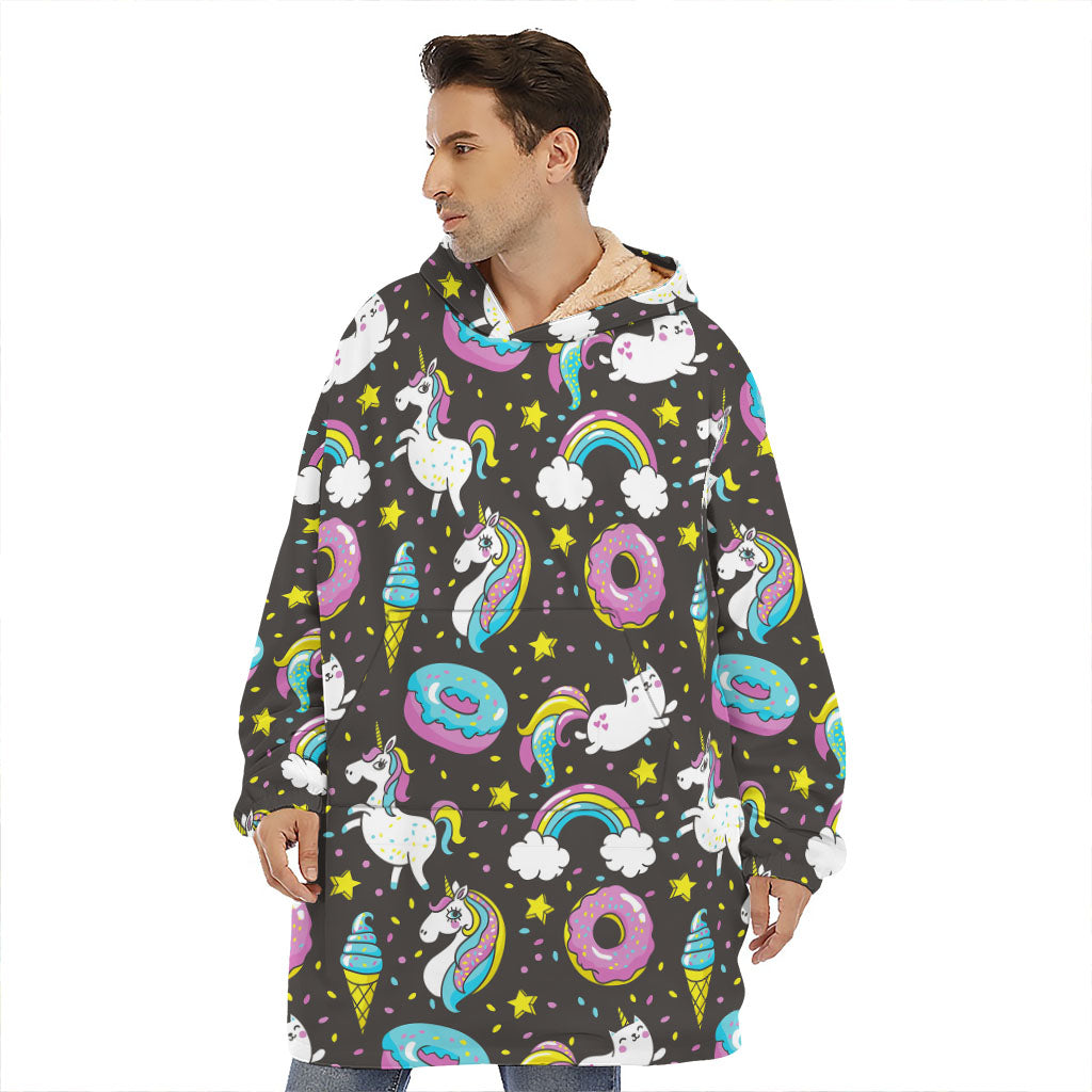 Girly Unicorn Donut Pattern Print Hoodie Blanket