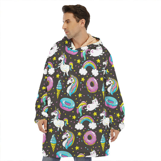 Girly Unicorn Donut Pattern Print Hoodie Blanket