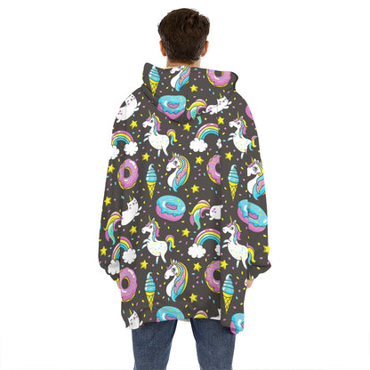 Girly Unicorn Donut Pattern Print Hoodie Blanket