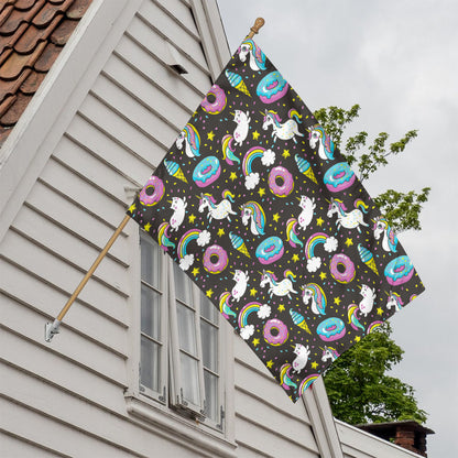 Girly Unicorn Donut Pattern Print House Flag