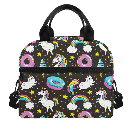 Girly Unicorn Donut Pattern Print Insulated Lunch Bag