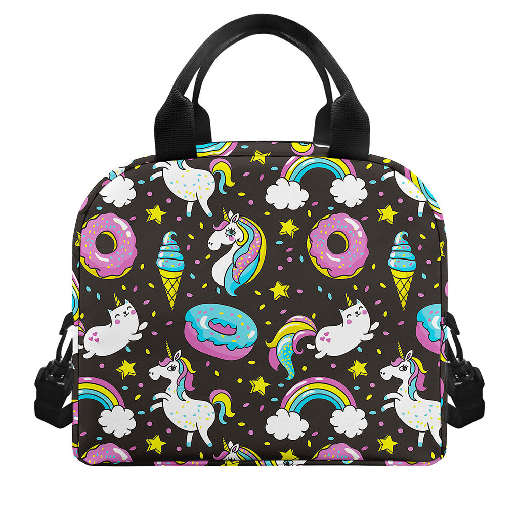 Girly Unicorn Donut Pattern Print Insulated Lunch Bag
