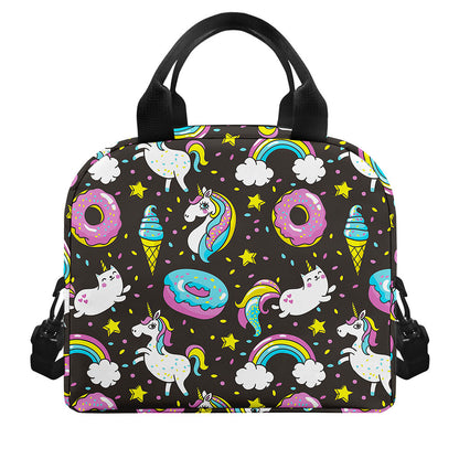 Girly Unicorn Donut Pattern Print Insulated Lunch Bag