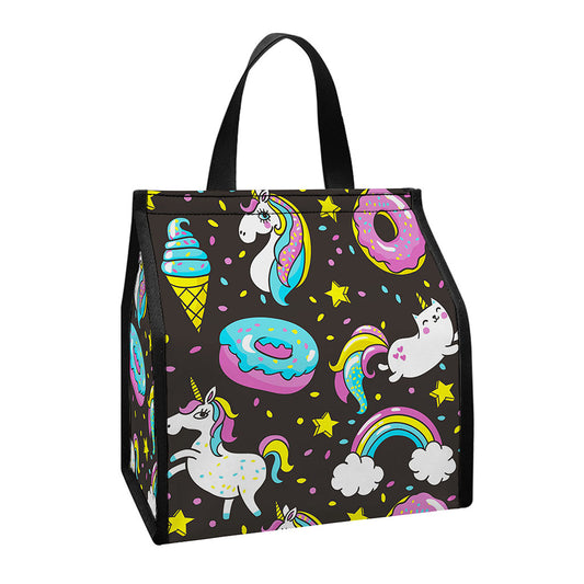 Girly Unicorn Donut Pattern Print Insulated Lunch Tote