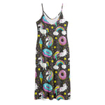 Girly Unicorn Donut Pattern Print Jersey Midi Cami Dress