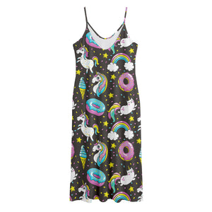 Girly Unicorn Donut Pattern Print Jersey Midi Cami Dress