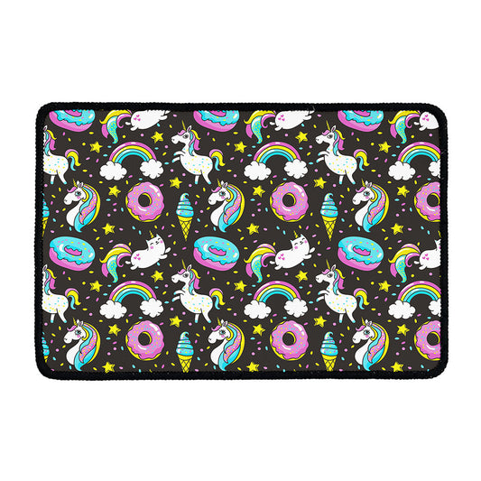 Girly Unicorn Donut Pattern Print Kitchen Mat