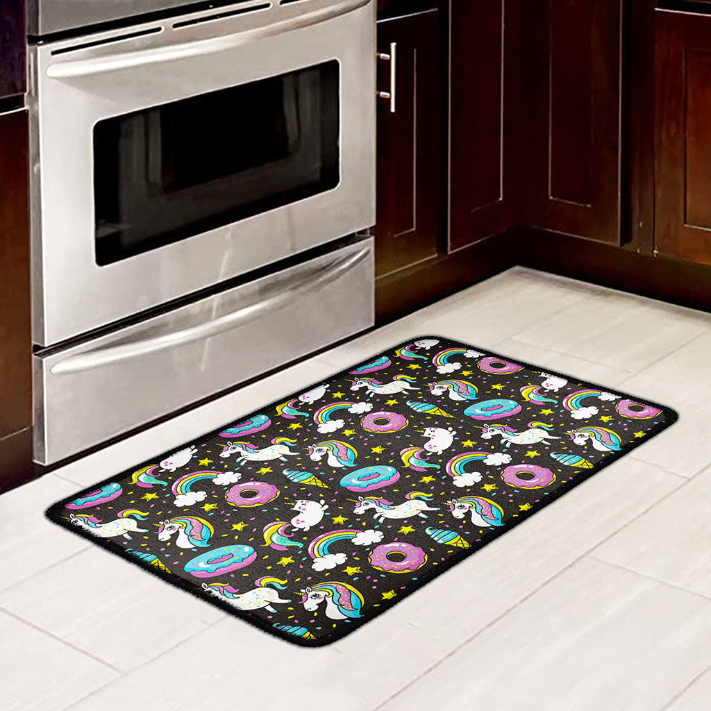 Girly Unicorn Donut Pattern Print Kitchen Mat