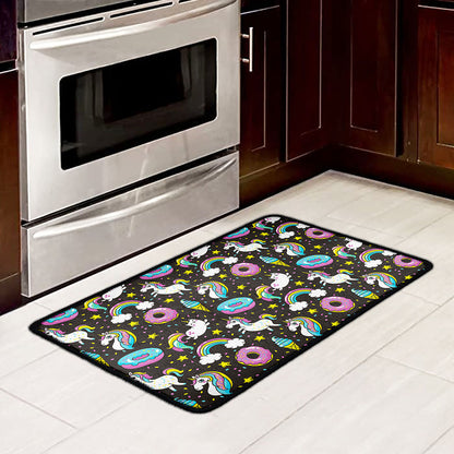 Girly Unicorn Donut Pattern Print Kitchen Mat