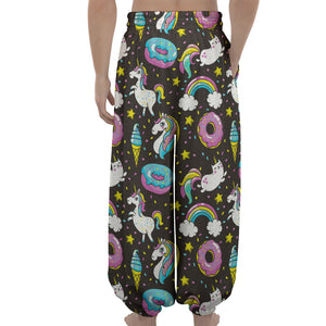 Girly Unicorn Donut Pattern Print Lantern Pants