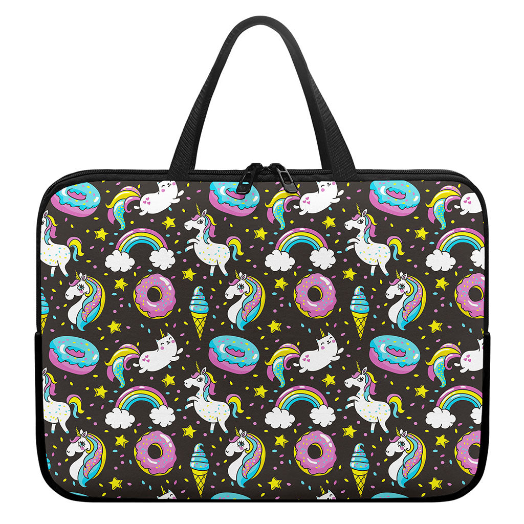 Girly Unicorn Donut Pattern Print Laptop Sleeve With Handle