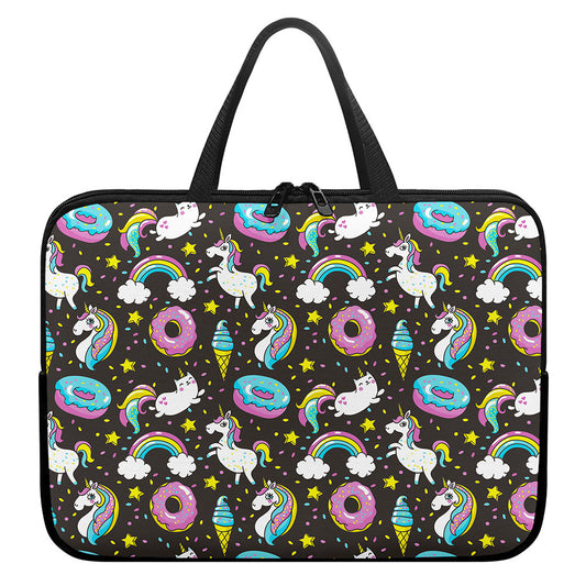 Girly Unicorn Donut Pattern Print Laptop Sleeve With Handle