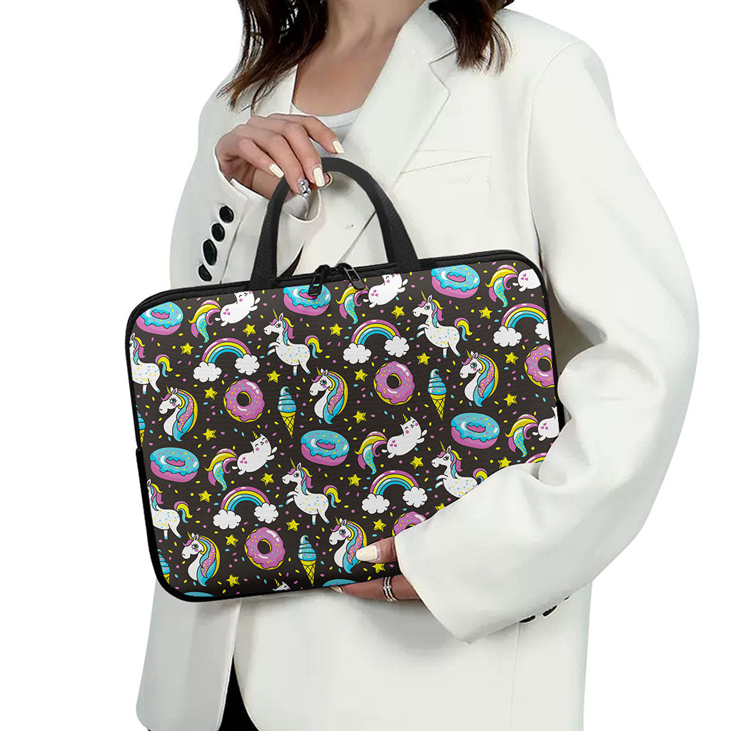 Girly Unicorn Donut Pattern Print Laptop Sleeve With Handle