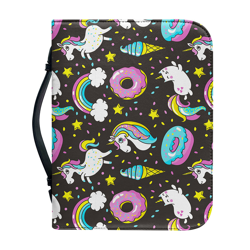 Girly Unicorn Donut Pattern Print Leather Bible Cover