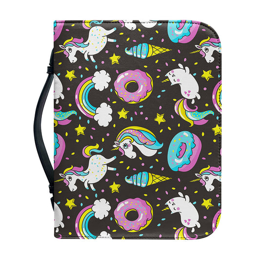 Girly Unicorn Donut Pattern Print Leather Bible Cover