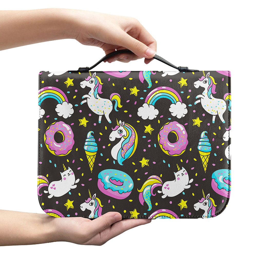 Girly Unicorn Donut Pattern Print Leather Bible Cover