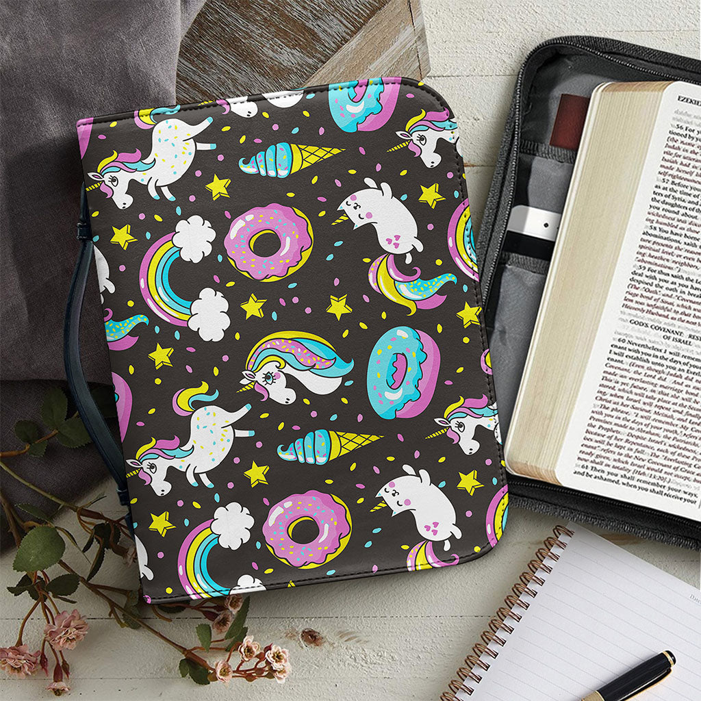 Girly Unicorn Donut Pattern Print Leather Bible Cover