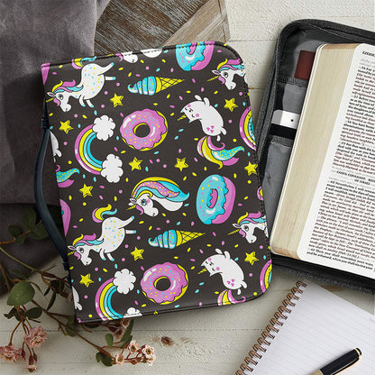 Girly Unicorn Donut Pattern Print Leather Bible Cover