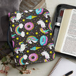 Girly Unicorn Donut Pattern Print Leather Bible Cover