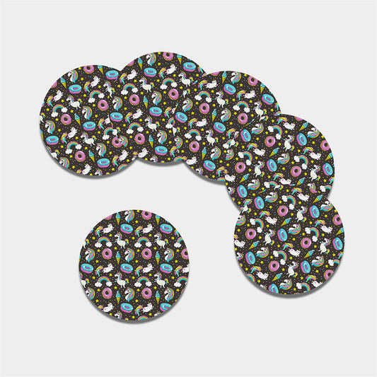 Girly Unicorn Donut Pattern Print Leather Coaster Set