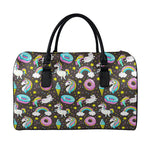 Girly Unicorn Donut Pattern Print Leather Duffle Bag