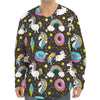 Girly Unicorn Donut Pattern Print Long Sleeve Baseball Jersey