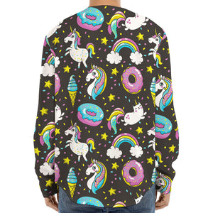 Girly Unicorn Donut Pattern Print Long Sleeve Baseball Jersey