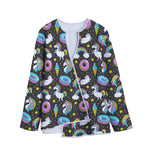 Girly Unicorn Donut Pattern Print Long Sleeve Short Coat