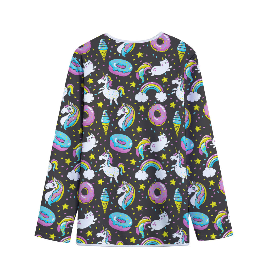 Girly Unicorn Donut Pattern Print Long Sleeve Short Coat