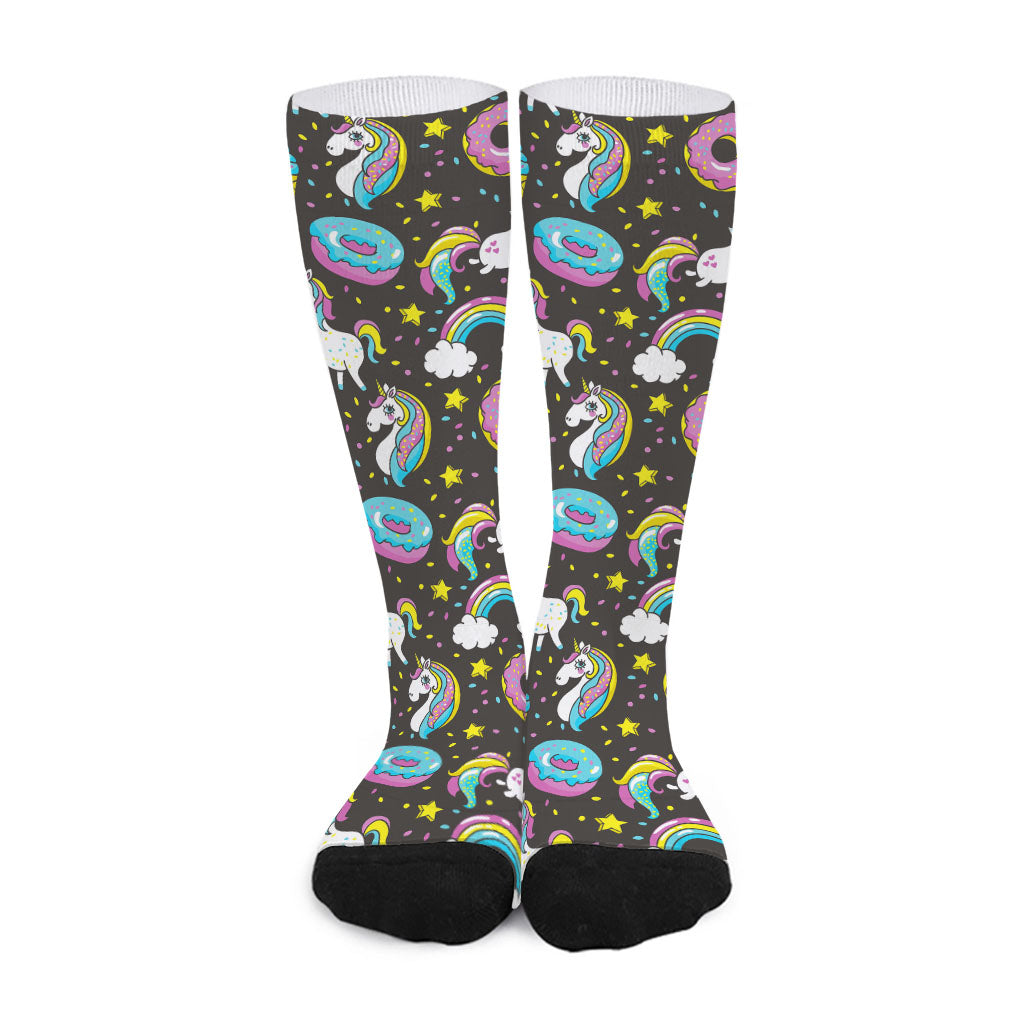 Girly Unicorn Donut Pattern Print Long Socks