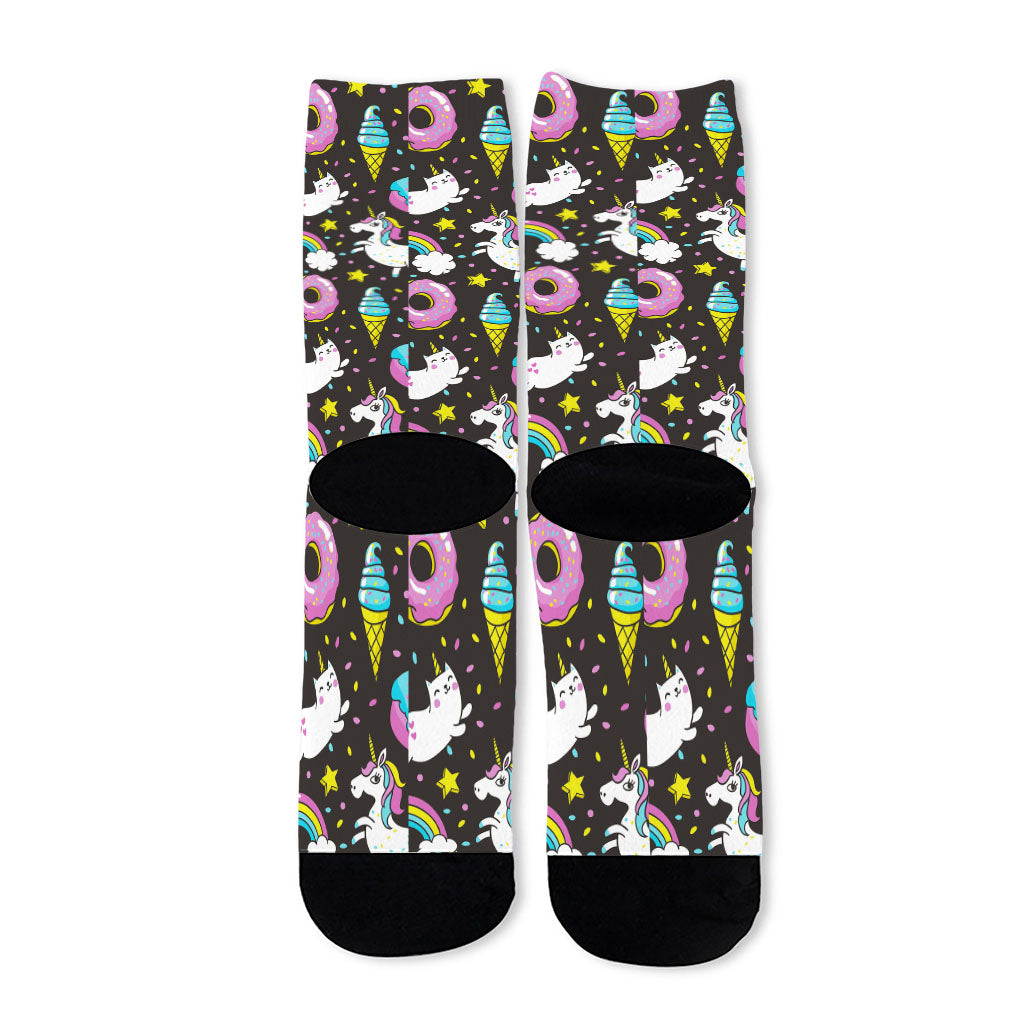 Girly Unicorn Donut Pattern Print Long Socks