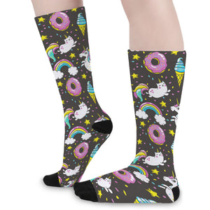 Girly Unicorn Donut Pattern Print Long Socks