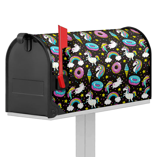 Girly Unicorn Donut Pattern Print Mailbox Cover