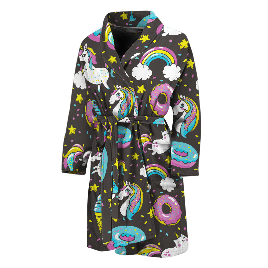 Girly Unicorn Donut Pattern Print Men's Bathrobe