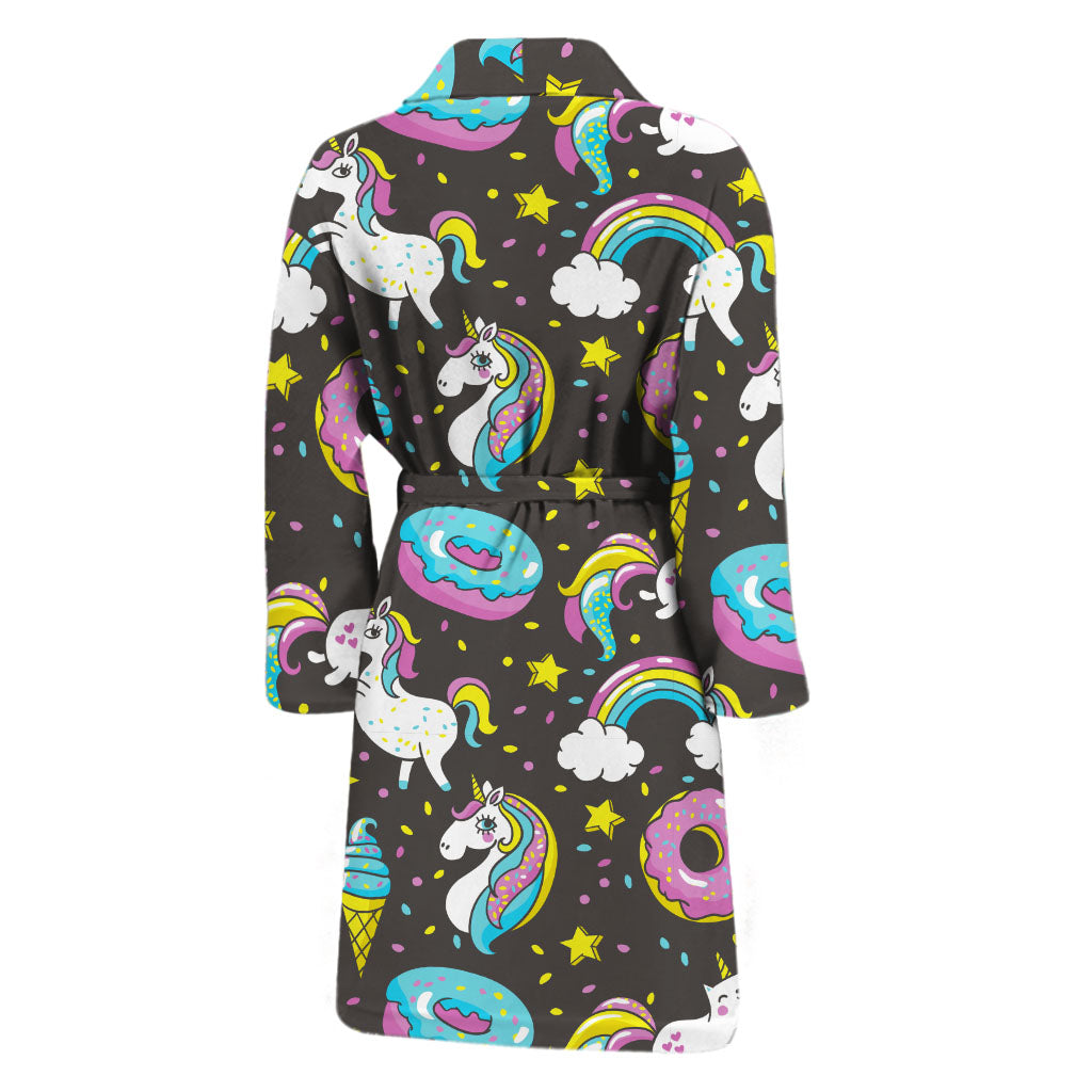 Girly Unicorn Donut Pattern Print Men's Bathrobe