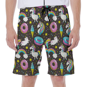 Girly Unicorn Donut Pattern Print Men's Beach Shorts