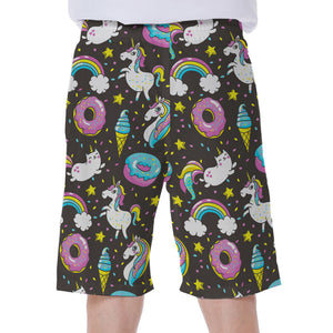 Girly Unicorn Donut Pattern Print Men's Beach Shorts