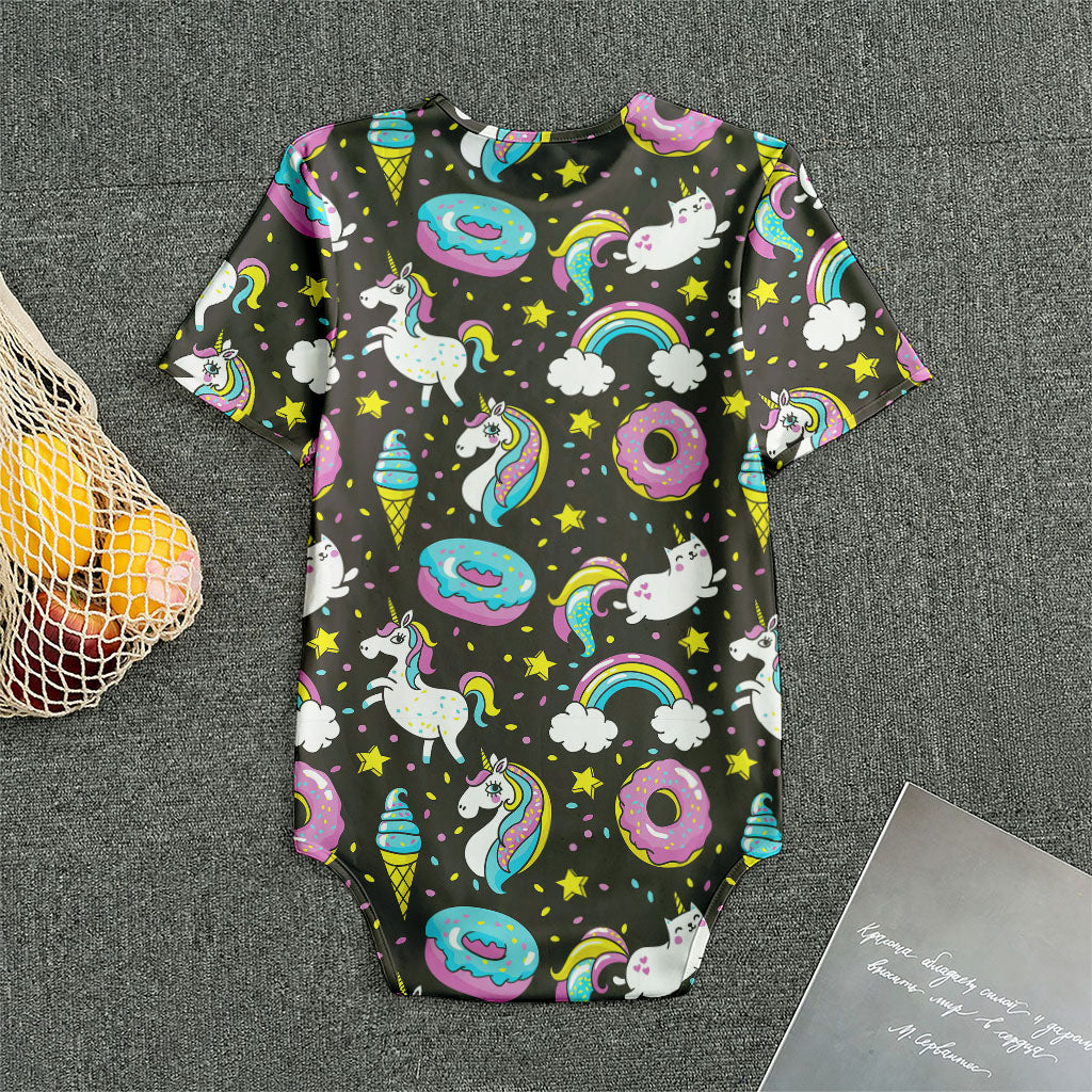 Girly Unicorn Donut Pattern Print Men's Bodysuit