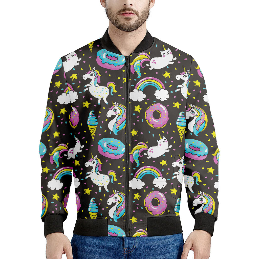 Girly Unicorn Donut Pattern Print Men's Bomber Jacket