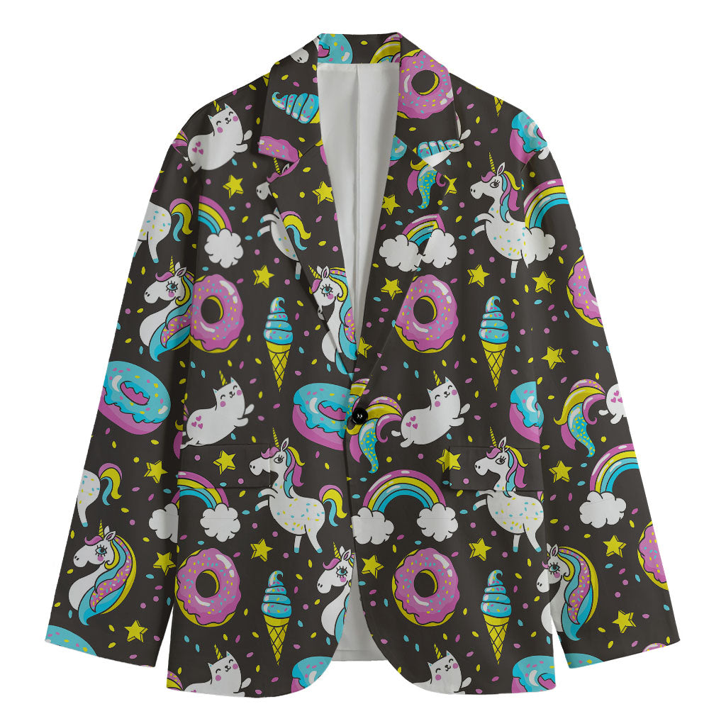 Girly Unicorn Donut Pattern Print Men's Cotton Blazer