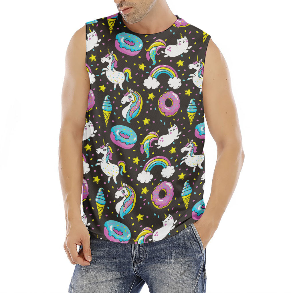 Girly Unicorn Donut Pattern Print Men's Fitness Tank Top