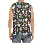 Girly Unicorn Donut Pattern Print Men's Fitness Tank Top