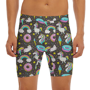 Girly Unicorn Donut Pattern Print Men's Long Boxer Briefs