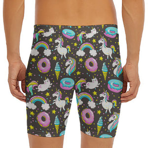 Girly Unicorn Donut Pattern Print Men's Long Boxer Briefs