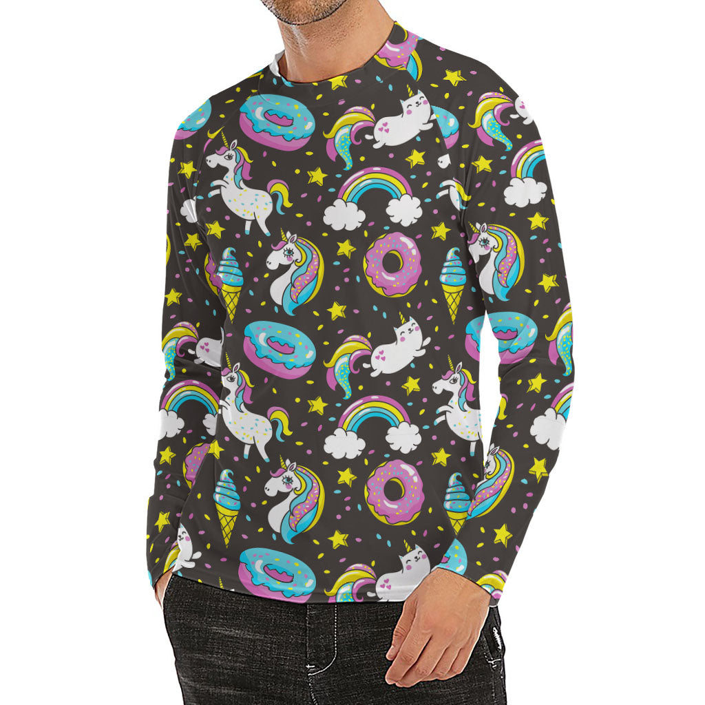 Girly Unicorn Donut Pattern Print Men's Long Sleeve Rash Guard