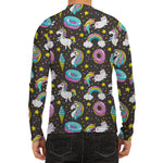 Girly Unicorn Donut Pattern Print Men's Long Sleeve Rash Guard