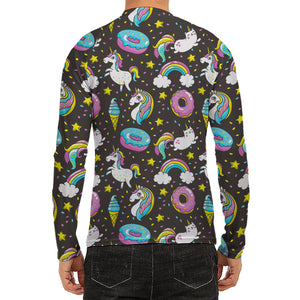 Girly Unicorn Donut Pattern Print Men's Long Sleeve Rash Guard