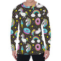 Girly Unicorn Donut Pattern Print Men's Long Sleeve T-Shirt